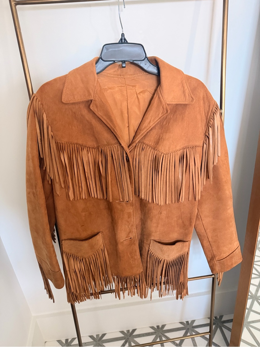 Suede Fringe Leather Jacket in Cognac